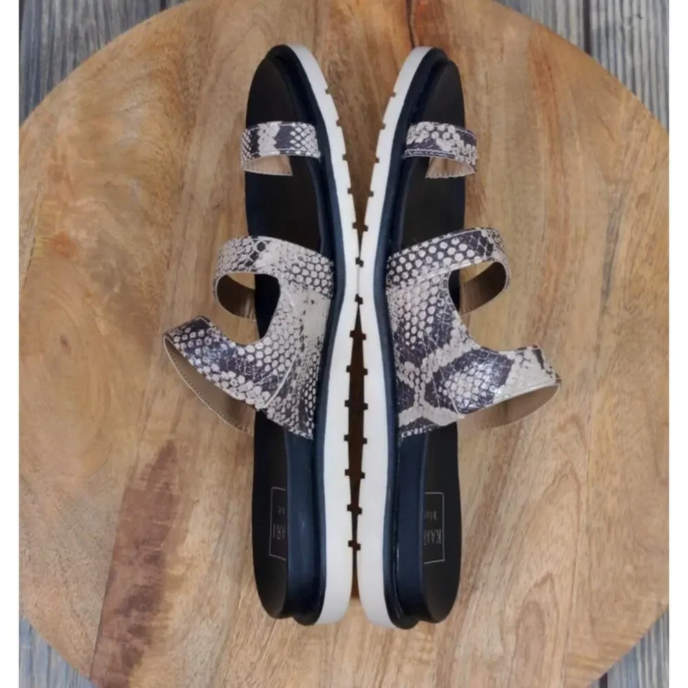 Kaari Blue Fancy Women Sandals Toe Strap Snakeskin‎ Print 7.5M Slip-On